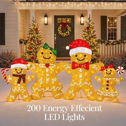 4pc Gingerbread Man Family 4ft Pre-lit Christmas Yard Decor