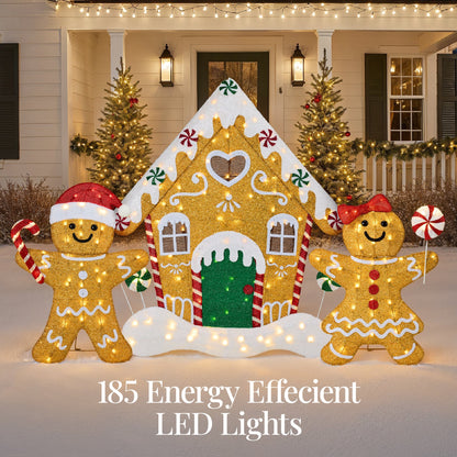 3pc Gingerbread Man Family House 4ft Pre-lit Christmas Yard Decor