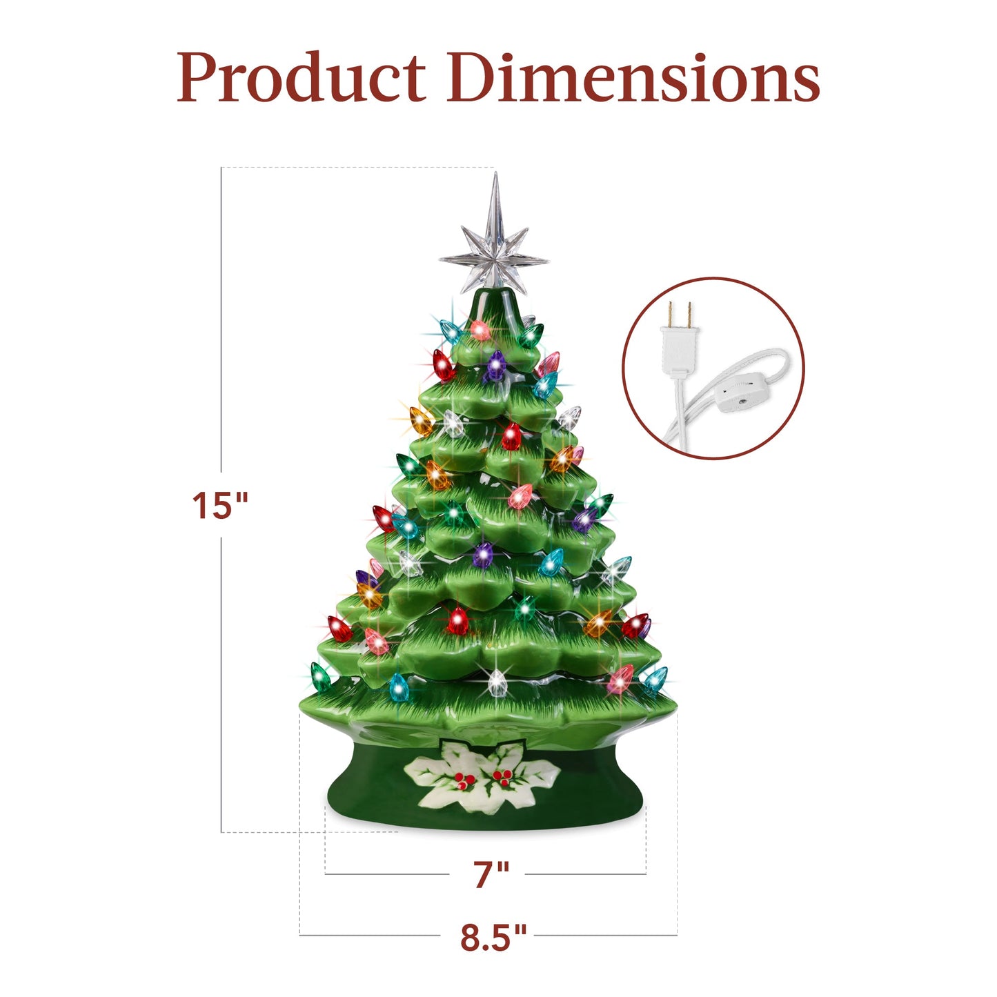Pre-Lit Ceramic Tabletop Christmas Tree with Lights- 15in