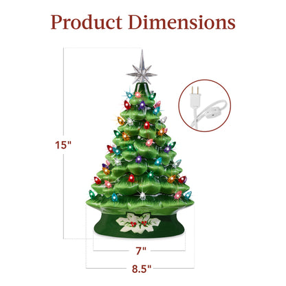 Pre-Lit Ceramic Tabletop Christmas Tree with Lights- 15in