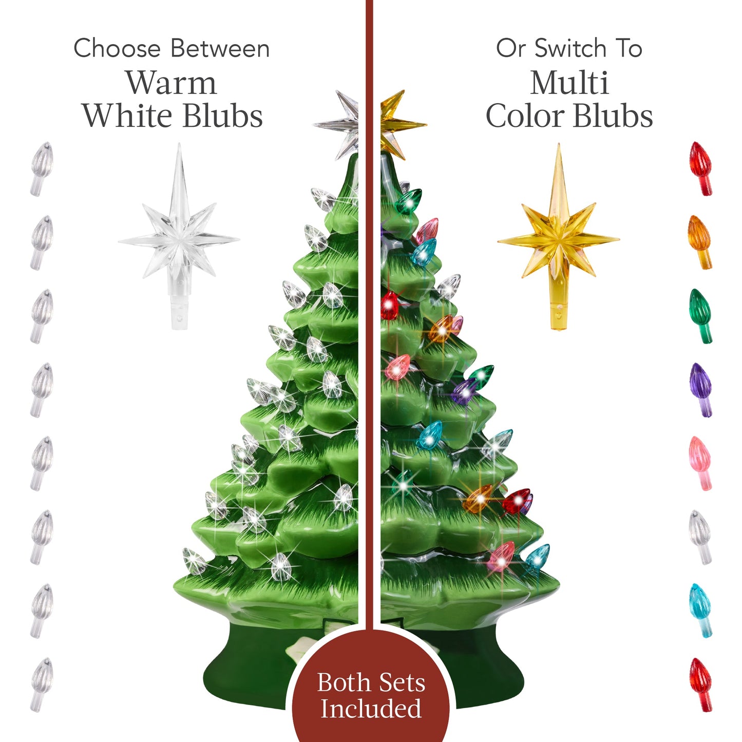 Pre-Lit Ceramic Tabletop Christmas Tree with Lights- 15in