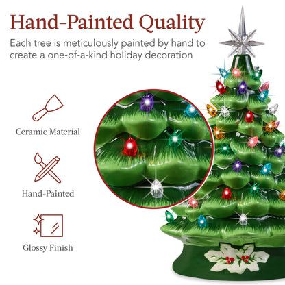 Pre-Lit Ceramic Tabletop Christmas Tree with Lights- 15in