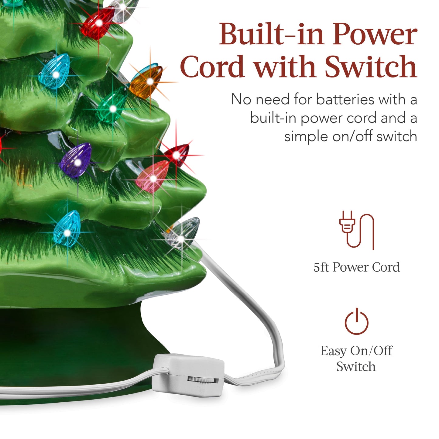 Pre-Lit Ceramic Tabletop Christmas Tree with Lights- 15in