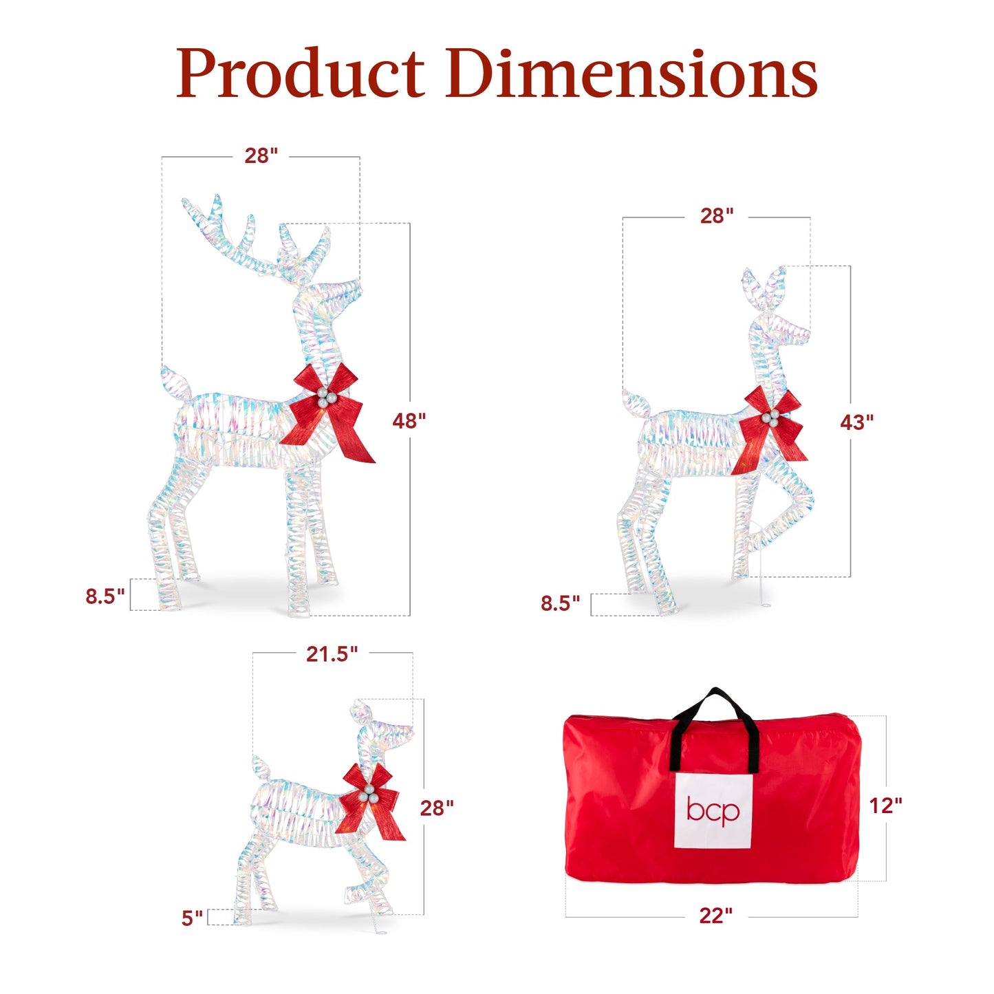 3-Piece Lighted Christmas Deer Set Outdoor Decor with 175 LED Lights