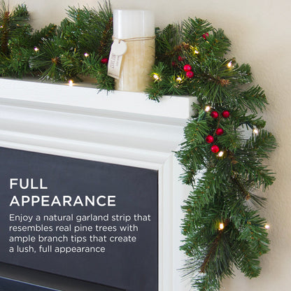 9Ft Pre-Lit Christmas Garland W/ 2-In-1 Led Lights