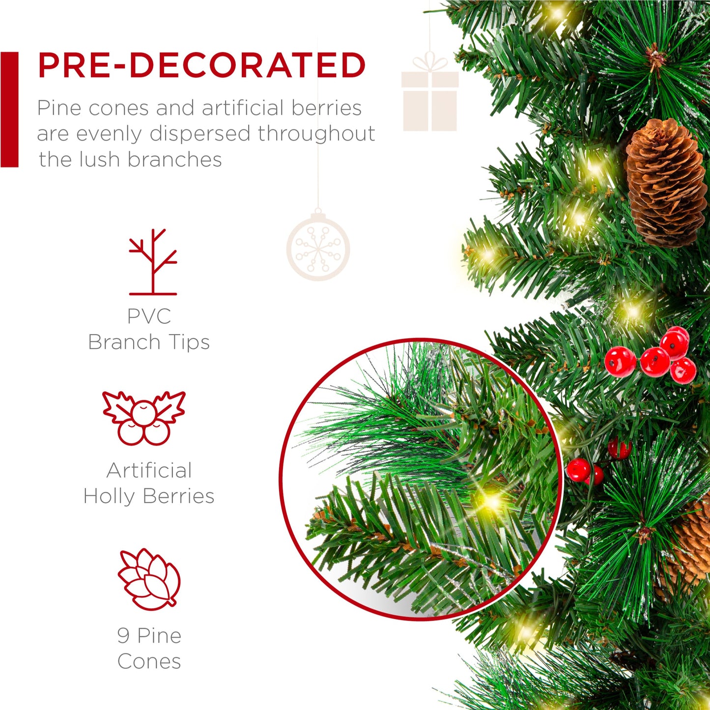 9Ft Pre-Lit Christmas Garland W/ 2-In-1 Led Lights