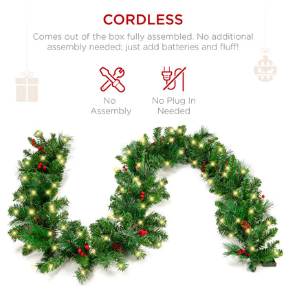 9Ft Pre-Lit Christmas Garland W/ 2-In-1 Led Lights
