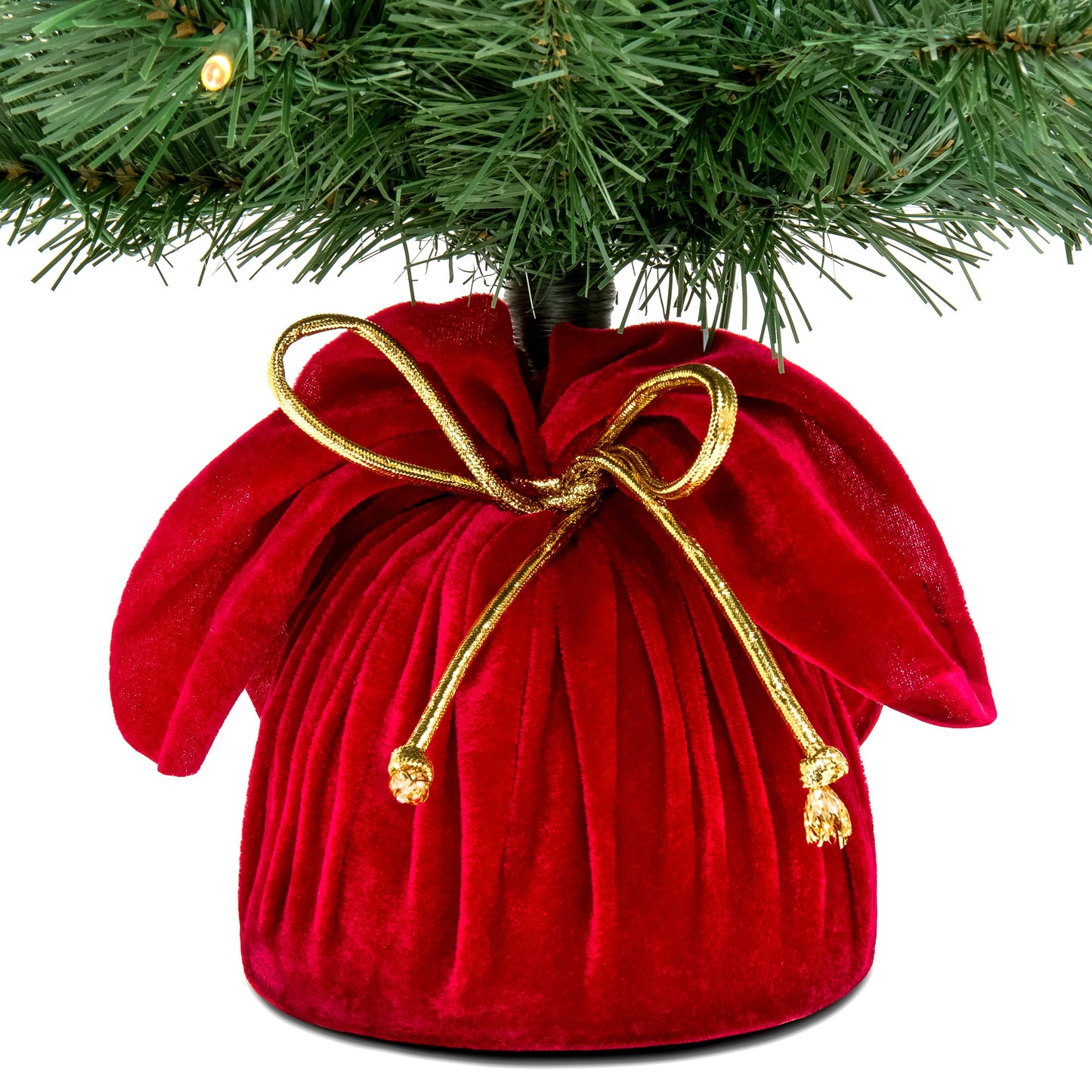 Pre-Lit Tabletop Christmas Tree w/ Red Velvet Cover & Gold Cord