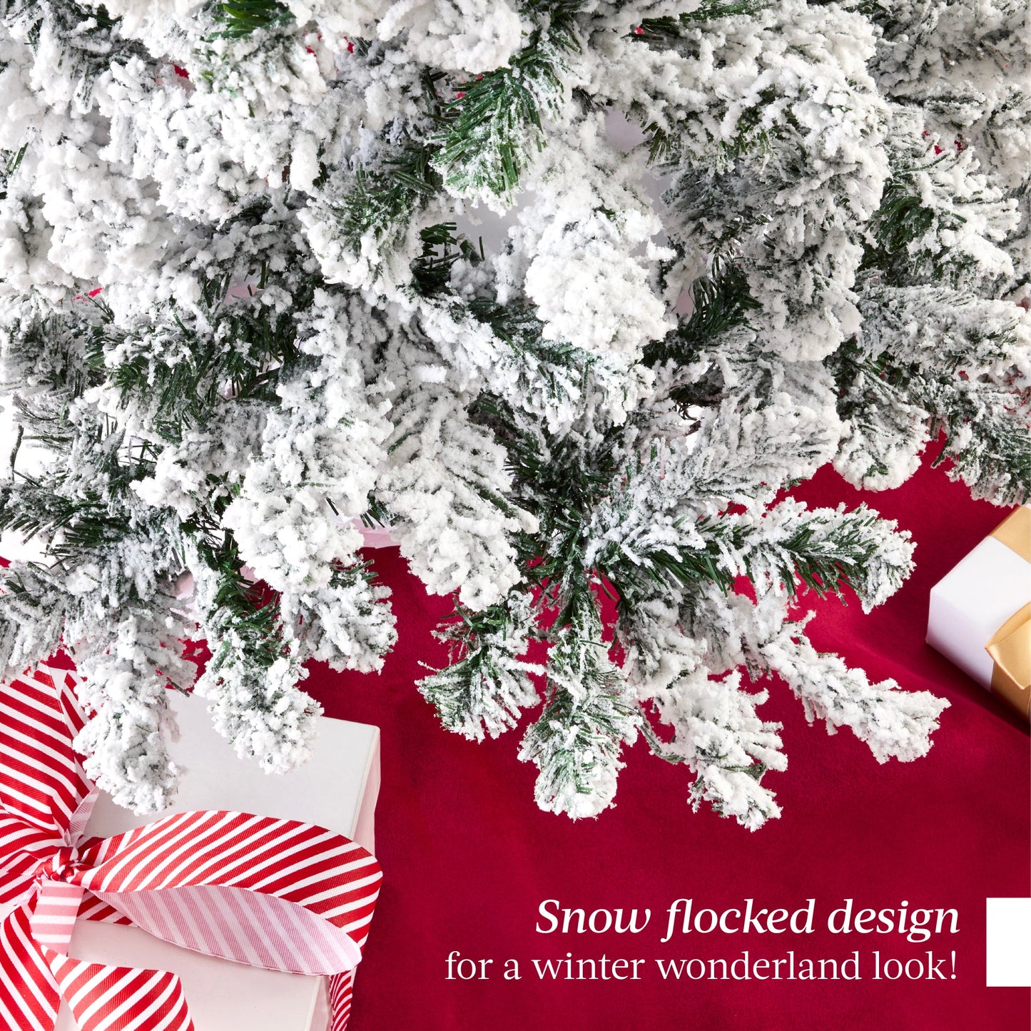 Snow Flocked Artificial Pine Christmas Tree w/ Foldable Metal Base