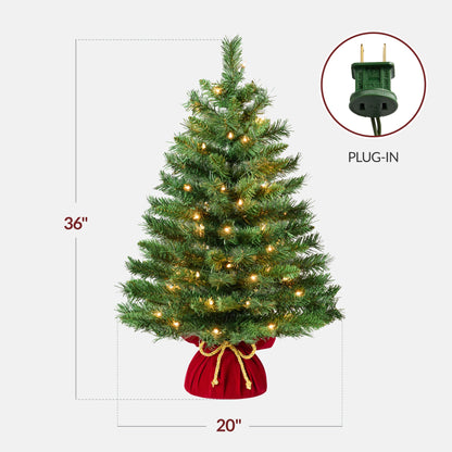 Pre-Lit Tabletop Christmas Tree w/ Red Velvet Cover & Gold Cord
