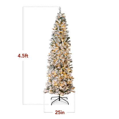 Pre-Lit Snow Flocked Artificial Pencil Christmas Tree