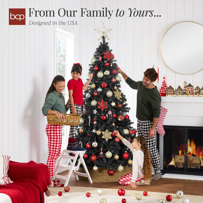 Artificial Black Christmas Tree, Unlit Pine Design w/Easy Assembly