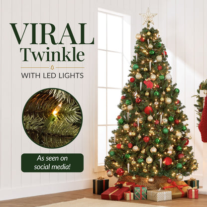 Pre-Lit Artificial Green Spruce Christmas Tree, w/Easy Assembly