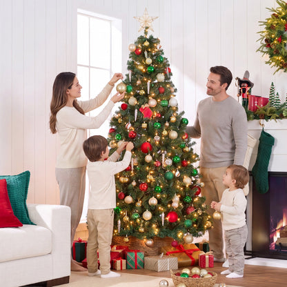 Pre-Lit Artificial Green Spruce Christmas Tree, w/Easy Assembly