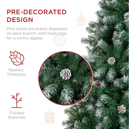 Pre-Decorated Christmas Tree w/ Pinecones, Flocked Branch Tips
