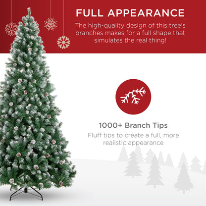 Pre-Decorated Christmas Tree w/ Pinecones, Flocked Branch Tips