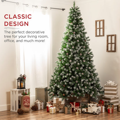 Pre-Decorated Christmas Tree w/ Pinecones, Flocked Branch Tips