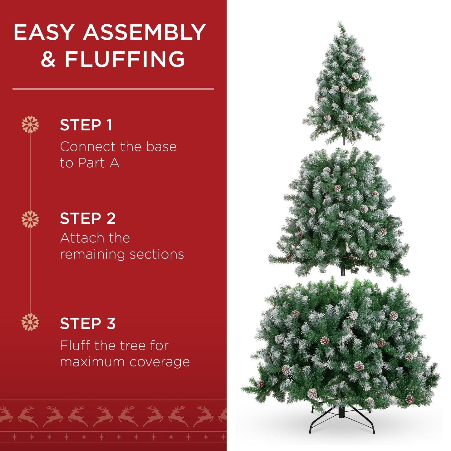 Pre-Lit Pre-Decorated Christmas Tree w/ Flocked Tips, Pinecones