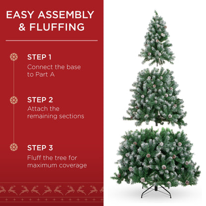 Pre-Lit Pre-Decorated Christmas Tree w/ Flocked Tips, Pinecones