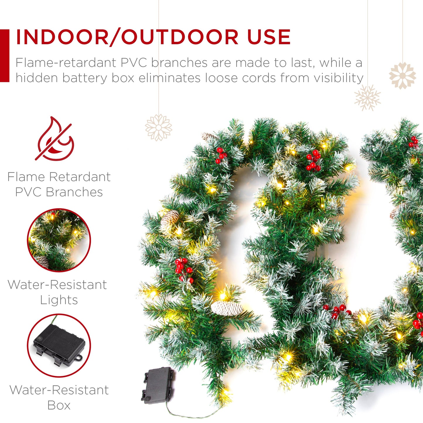 9Ft Pre-Lit Christmas Garland W/ 2-In-1 Led Lights