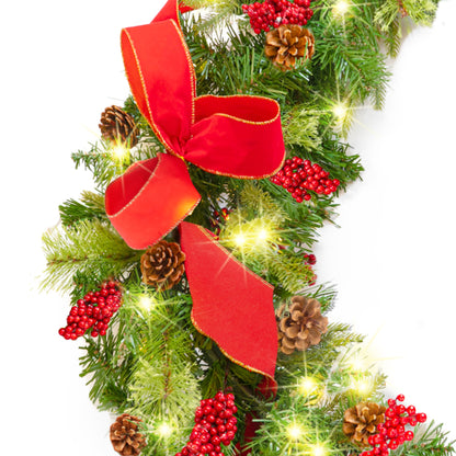 9Ft Pre-Lit Christmas Garland W/ 2-In-1 Led Lights