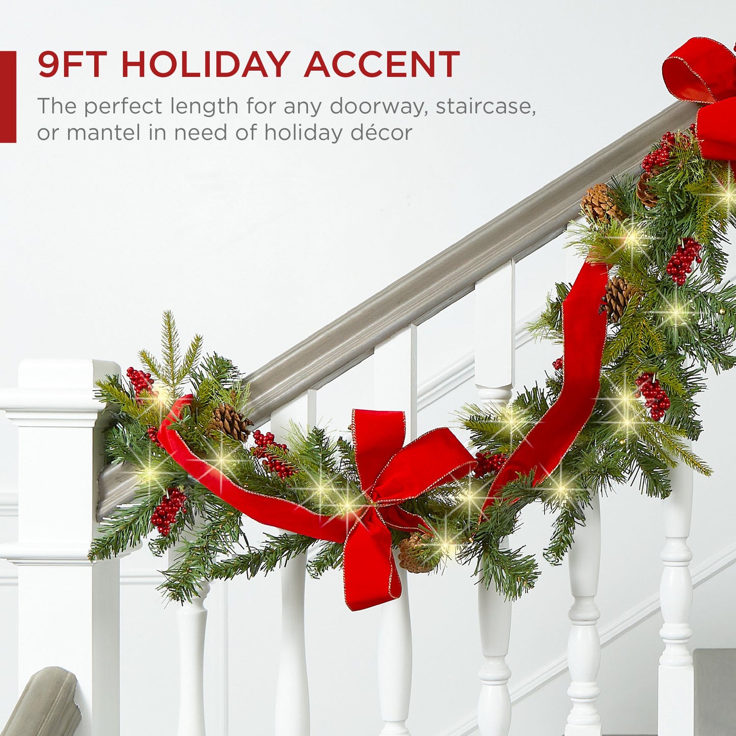 9Ft Pre-Lit Christmas Garland W/ 2-In-1 Led Lights