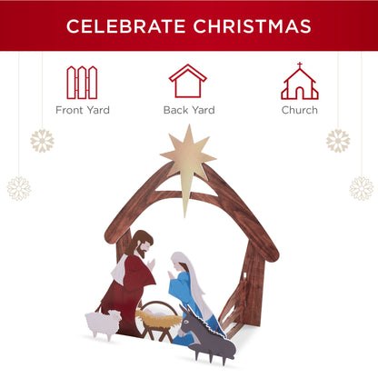 Christmas Nativity Scene Yard Decoration w/ Water Resistant PVC