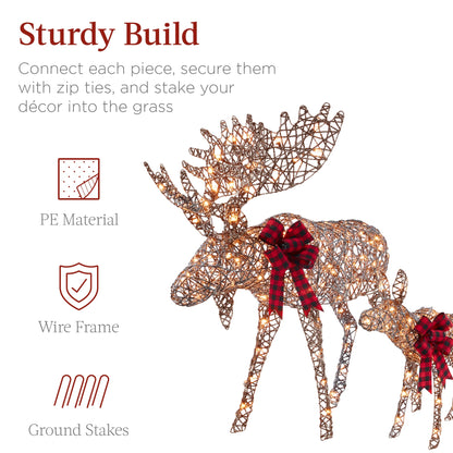 2-Piece Moose Family Lighted Outdoor Christmas Decoration Set w/ LED Lights