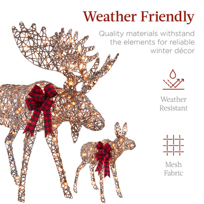2-Piece Moose Family Lighted Outdoor Christmas Decoration Set w/ LED Lights