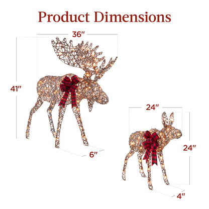 2-Piece Moose Family Lighted Outdoor Christmas Decoration Set w/ LED Lights