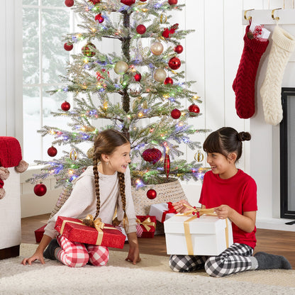 Green Pre-Lit Sparse Flocked Christmas Tree w/ 2-in-1 LEDs, Cordless Connection