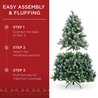 Pre-Decorated Christmas Tree w/ Pinecones, Flocked Branch Tips