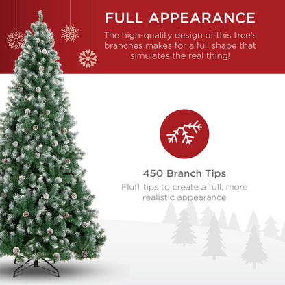Pre-Decorated Christmas Tree w/ Pinecones, Flocked Branch Tips