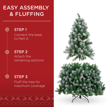 Pre-Lit Pre-Decorated Christmas Tree w/ Flocked Tips, Pinecones