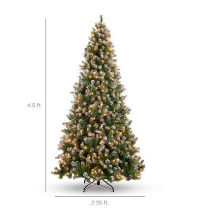 Pre-Lit Pre-Decorated Christmas Tree w/ Flocked Tips, Pinecones