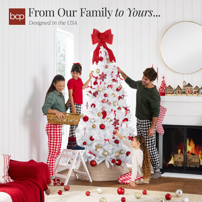 Artificial White Christmas Tree, Unlit Pine Design w/Easy Assembly