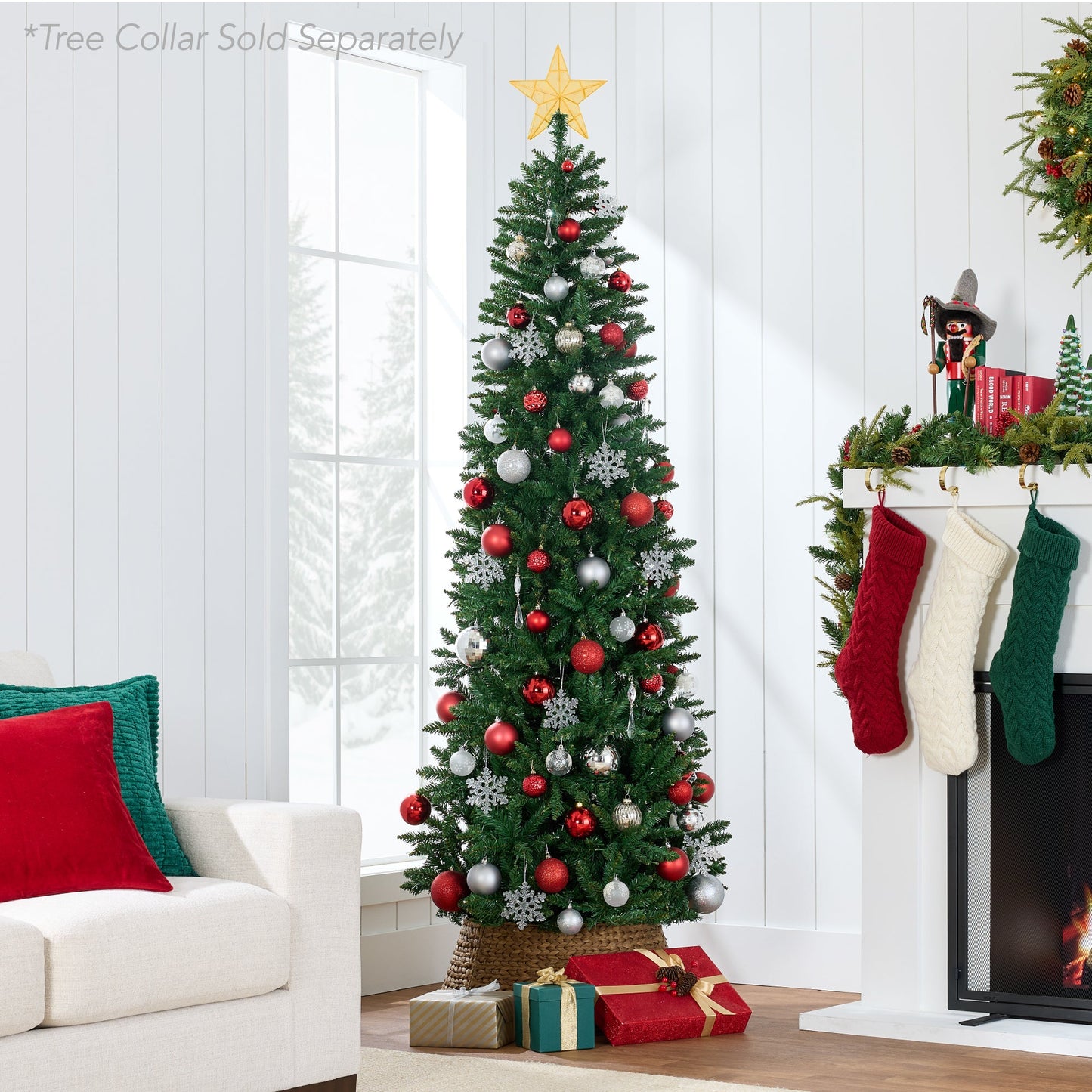Unlit Spruce Pencil Christmas Tree w/ Folding Metal Base