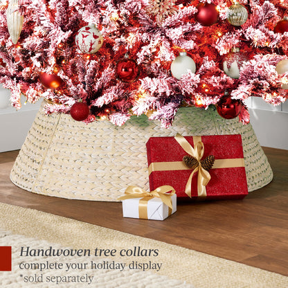 Pre-Lit Red Flocked Artificial Pine Christmas Tree w/ White Lights