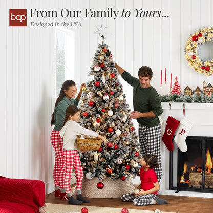 Pre-Lit Black Flocked Artificial Pine Christmas Tree w/ White Lights