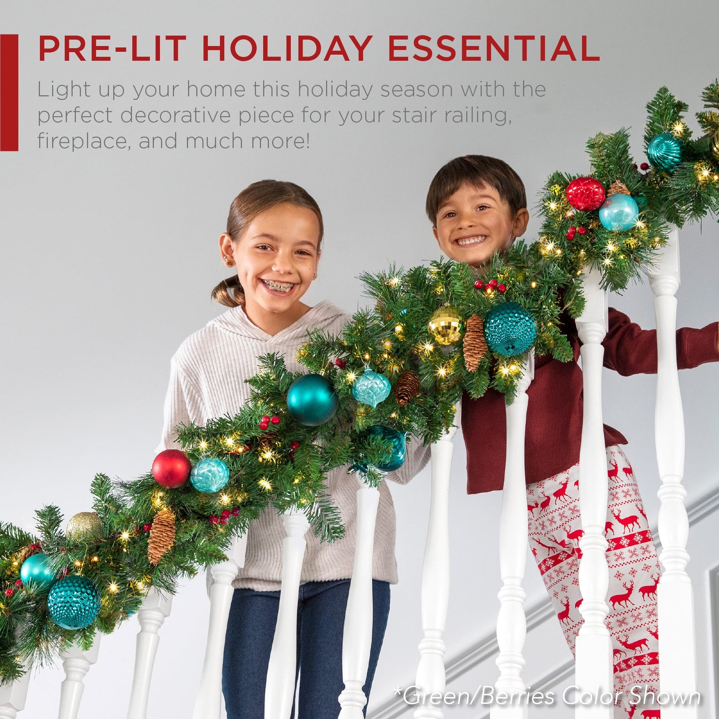 9Ft Pre-Lit Christmas Garland W/ 2-In-1 Led Lights