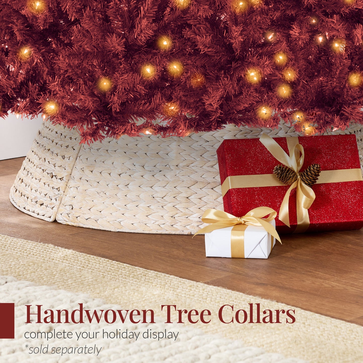 Pre-Lit Artificial Burgundy Christmas Tree w/ Incandescent Lights