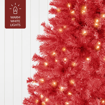 Pre-Lit Artificial Red Christmas Tree w/ Incandescent Lights
