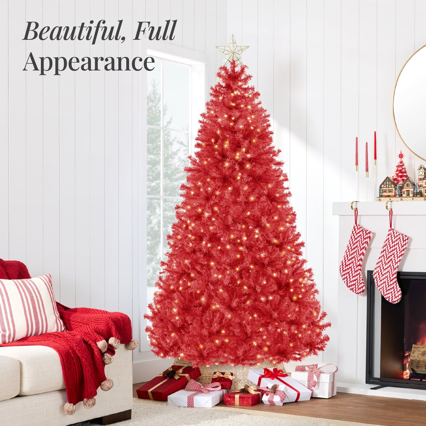 Pre-Lit Artificial Red Christmas Tree w/ Incandescent Lights