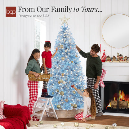 Pre-Lit Artificial Baby Blue Christmas Tree w/ Incandescent Lights