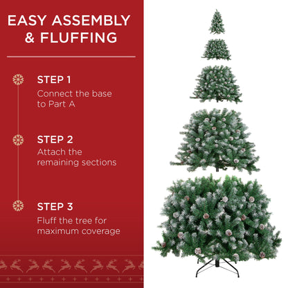 Pre-Decorated Christmas Tree w/ Pinecones, Flocked Branch Tips