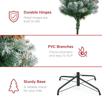 Pre-Decorated Christmas Tree w/ Pinecones, Flocked Branch Tips