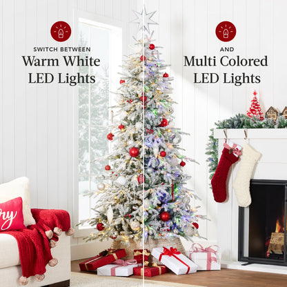 Pre-Lit Flocked Artificial Aspen Noble Fir Christmas Tree w/ Metal Stand