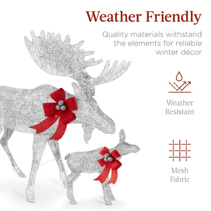 2-Piece Moose Family Lighted Outdoor Christmas Decoration Set w/ LED Lights