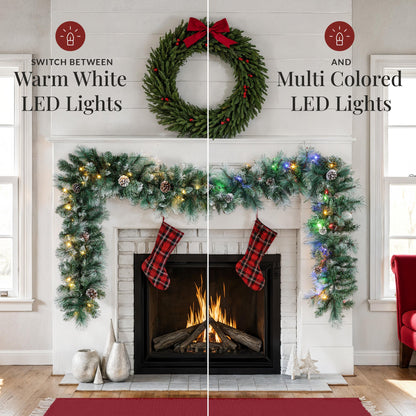 9Ft Pre-Lit Christmas Garland W/ 2-In-1 Led Lights
