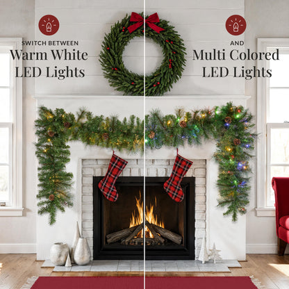 9Ft Pre-Lit Christmas Garland W/ 2-In-1 Led Lights
